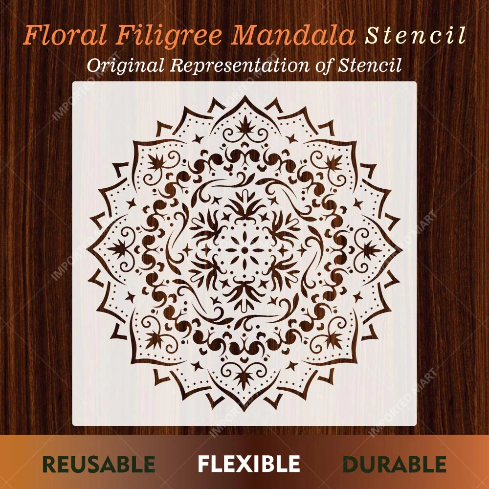 Floral Filigree Mandala Stencil for Wall, Floor & Furniture Art – Decorative Round Mandala Design – ID# 725 - Image 3