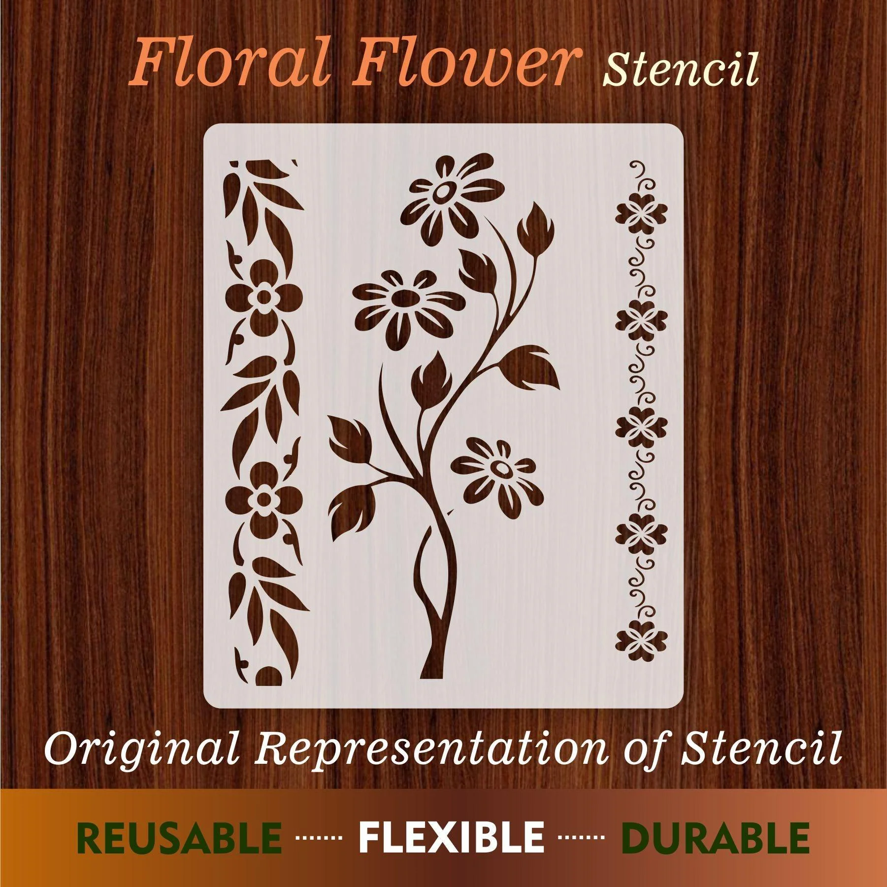 Floral Flower Reusable Stencil for Canvas and wall painting.ID#79 - Image 3
