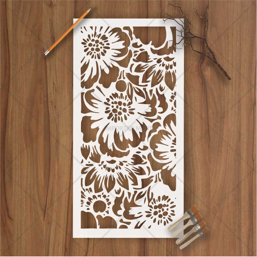 Floral Garden Pattern Stencil for Wall, Fabric & Wood Art – Dense Bloom Design – ID# 667 - Image 2