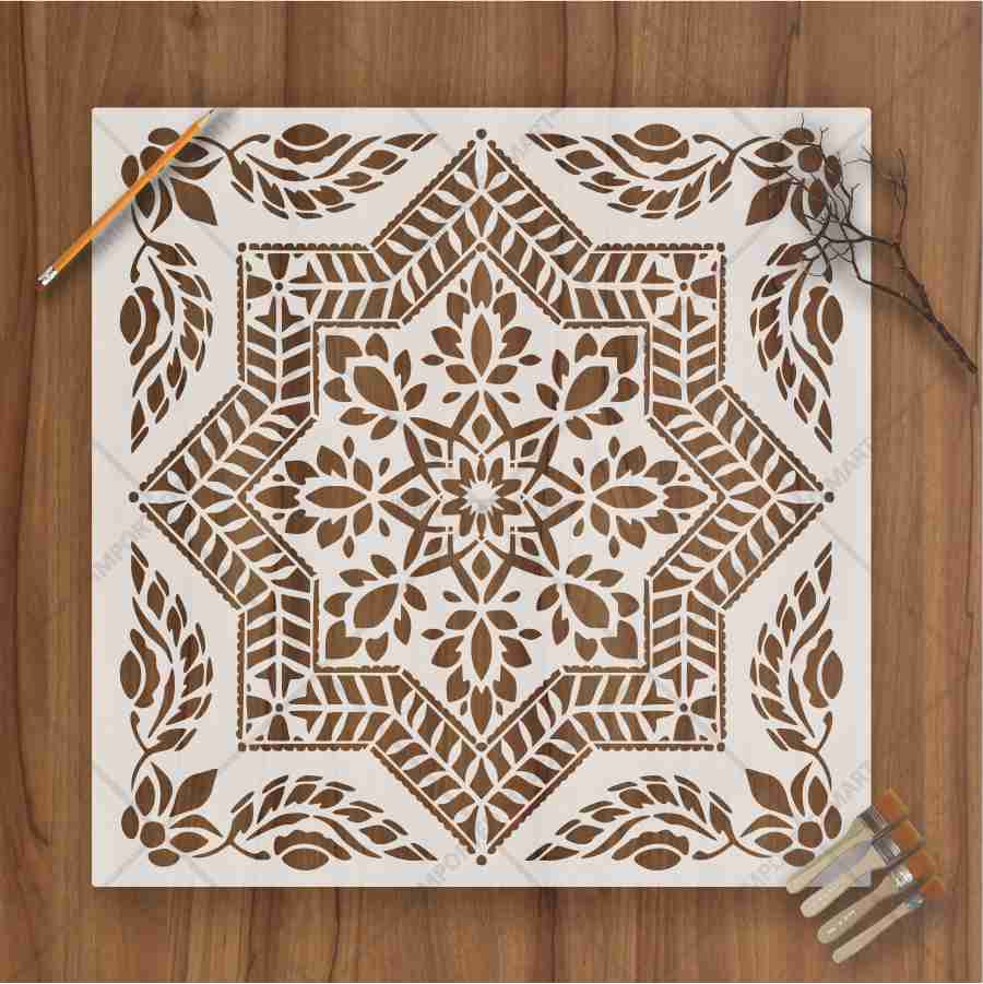 Floral Geometric Mandala Stencil for Wall, Floor & Furniture Art – Indian Folk Pattern Design – ID# 700 - Image 2