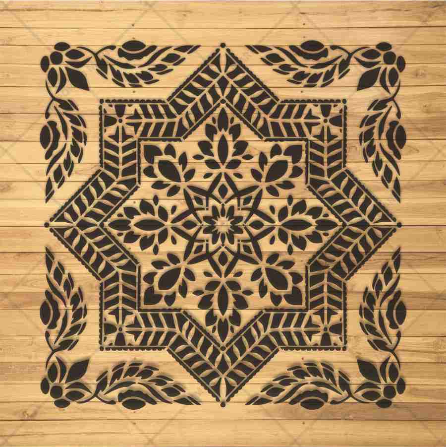 Floral Geometric Mandala Stencil for Wall, Floor & Furniture Art – Indian Folk Pattern Design – ID# 700 - Image 3