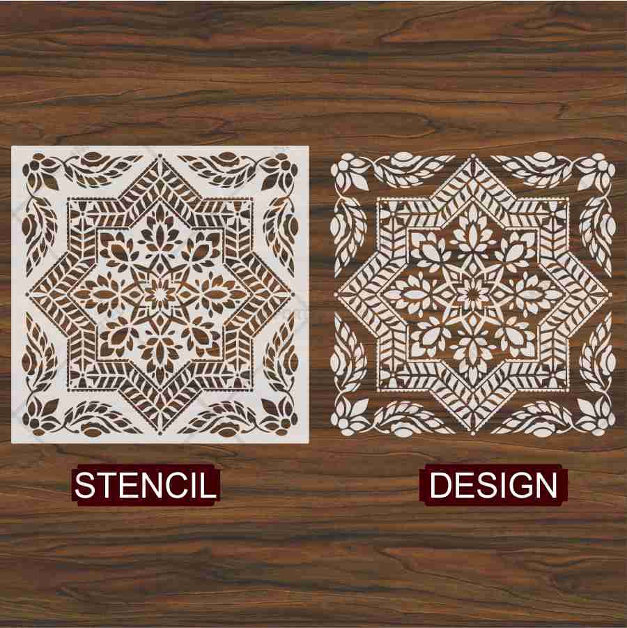 Floral Geometric Mandala Stencil for Wall, Floor & Furniture Art – Indian Folk Pattern Design – ID# 700 - Image 4