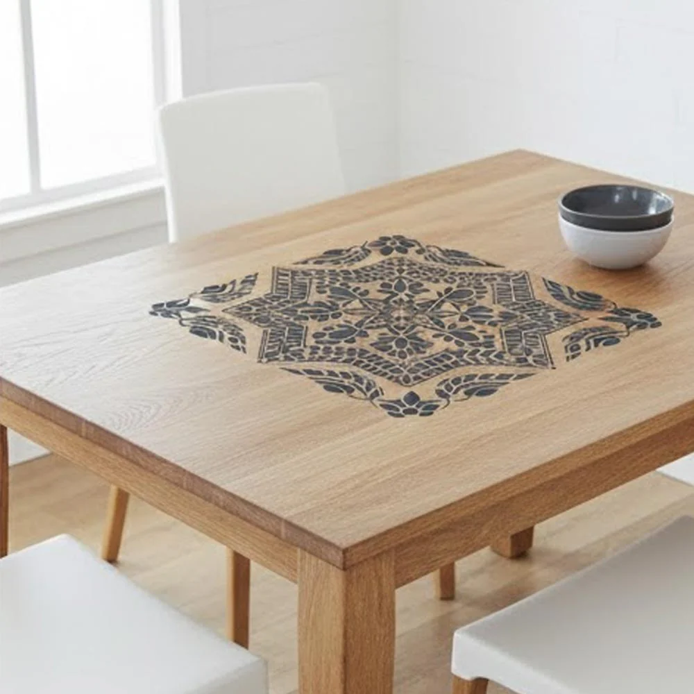 Floral Geometric Mandala Stencil for Wall, Floor & Furniture Art – Indian Folk Pattern Design – ID# 700 - Image 6