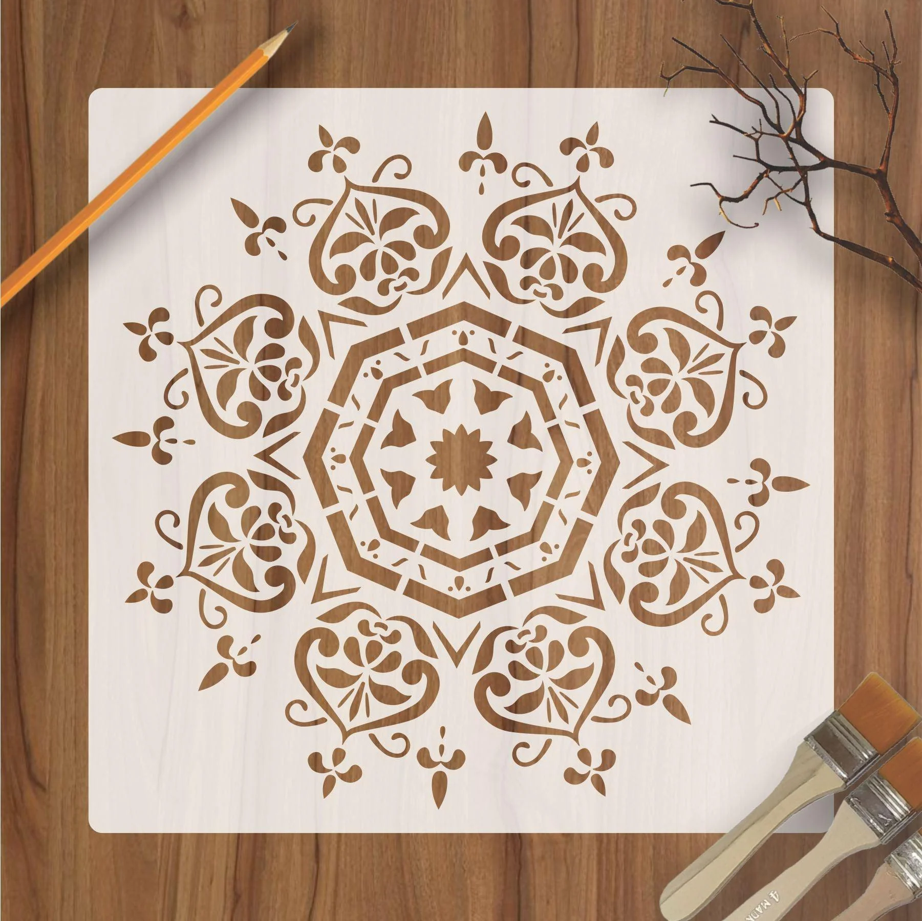 Floral Mandala Reusable Stencil For Canvas And Wall Painting.ID #463