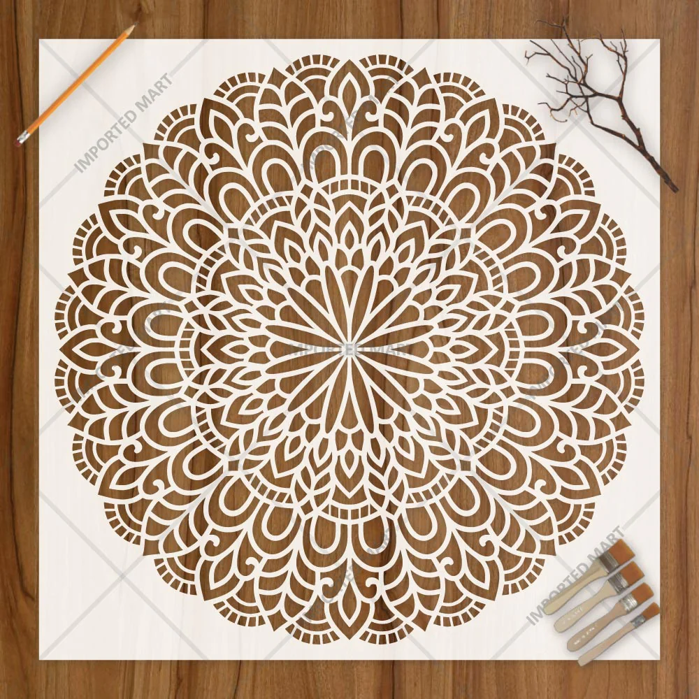 Floral Mandala Stencil for Wall, Floor & Furniture Art – Round Decorative Lotus Pattern – ID# 677 - Image 2