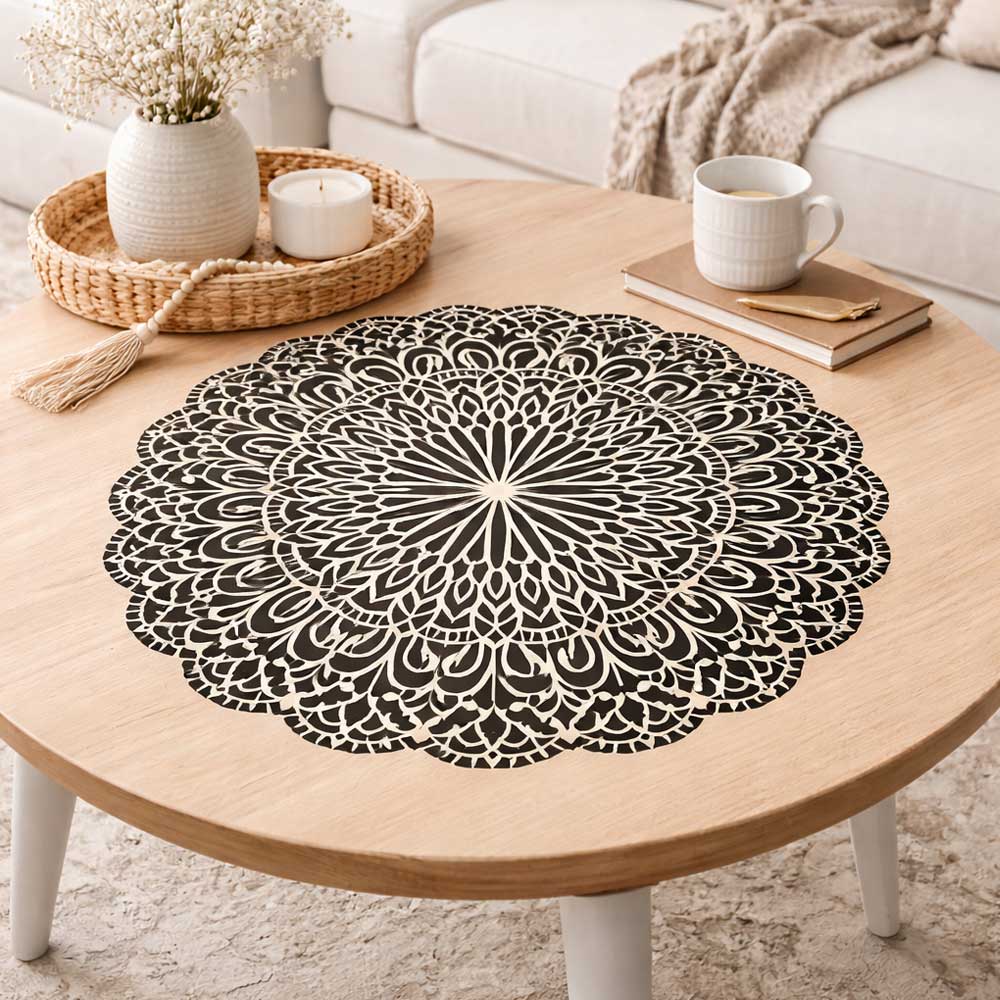 Floral Mandala Stencil for Wall, Floor & Furniture Art – Round Decorative Lotus Pattern – ID# 677 - Image 6