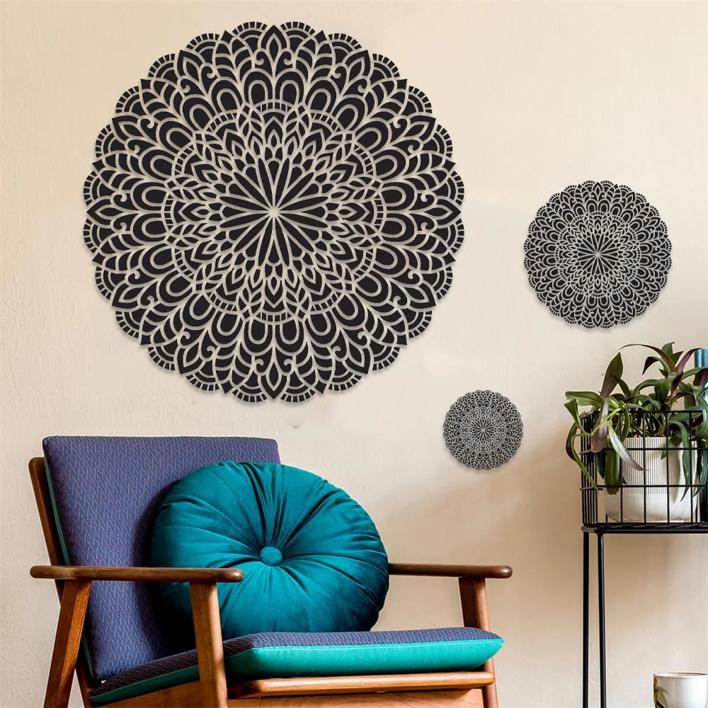 Floral Mandala Stencil for Wall, Floor & Furniture Art – Round Decorative Lotus Pattern – ID# 677 - Image 8