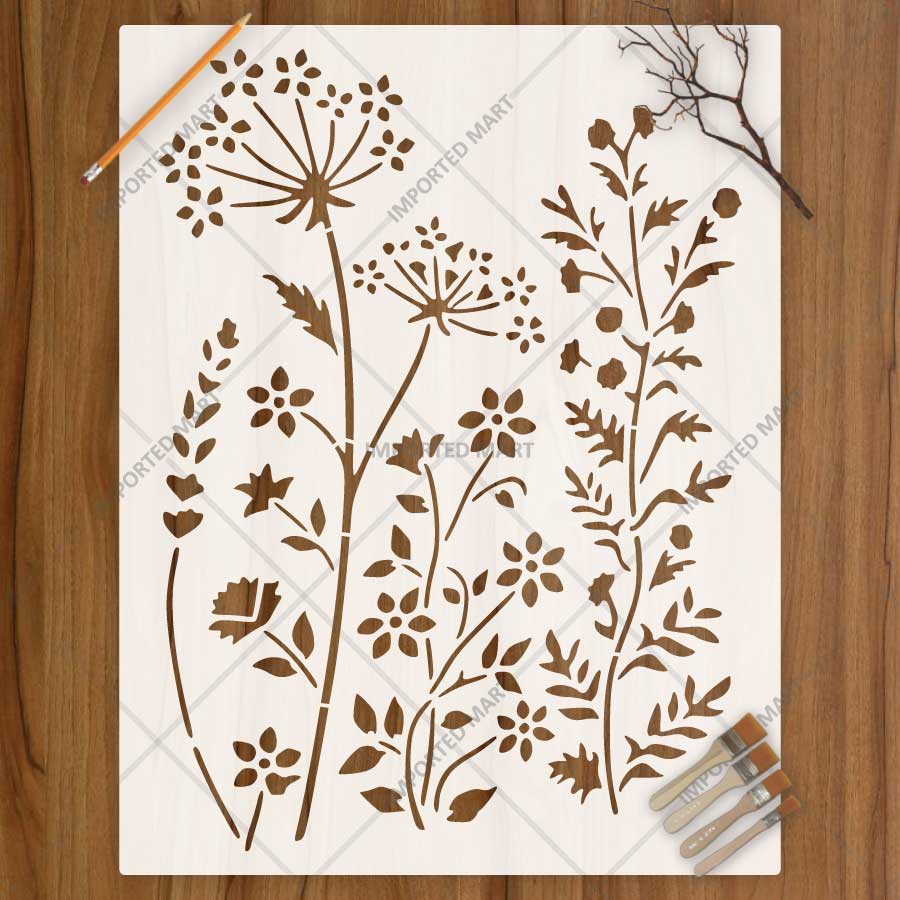 Floral Meadow Wildflower Stencil for Wall, Furniture & Fabric Art – Nature Garden Botanical Design – ID# 795
