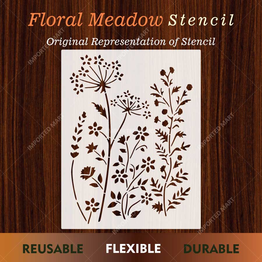 Floral Meadow Wildflower Stencil for Wall, Furniture & Fabric Art – Nature Garden Botanical Design – ID# 795 - Image 2