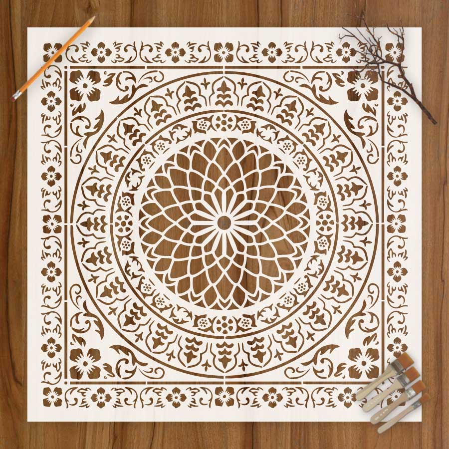 Floral Medallion Mandala Stencil for Walls, Floors & Tiles – Ornamental Decorative Pattern – ID# 735 - Image 3