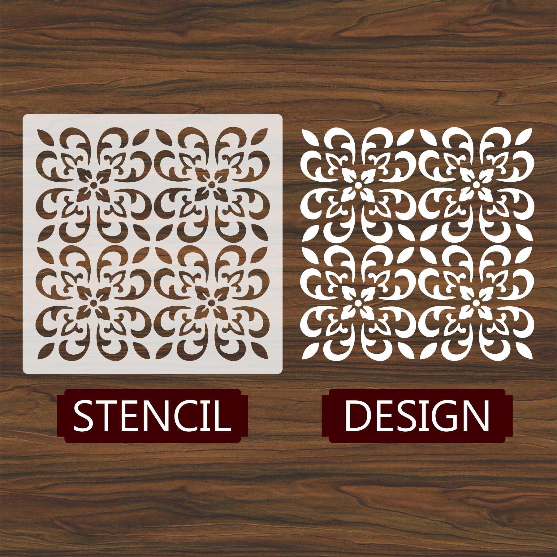 Floral Motif Reusable Stencil for Canvas and wall painting.ID#153 - Image 2