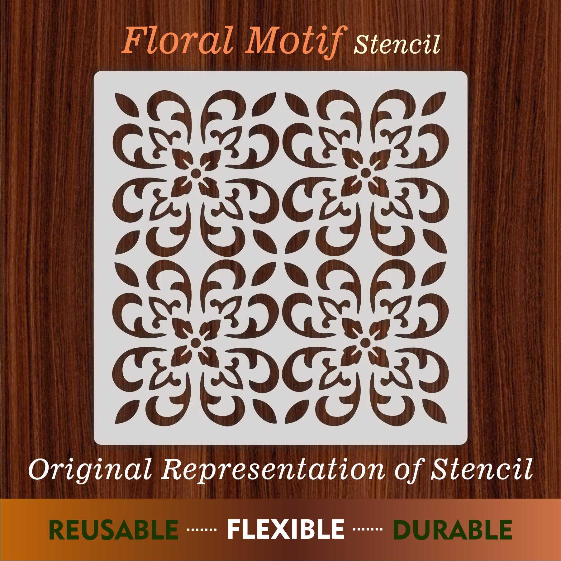 Floral Motif Reusable Stencil for Canvas and wall painting.ID#153 - Image 6