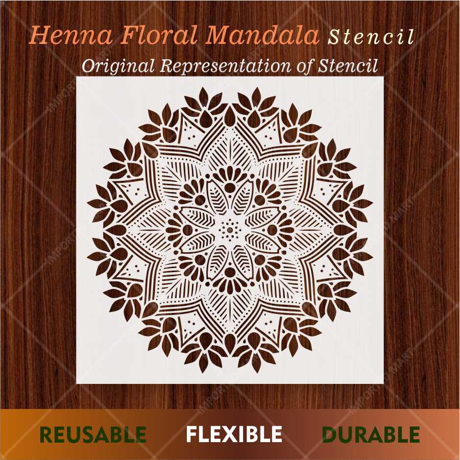 Floral Radiance Mandala Stencil for Wall & Floor Art – Round Boho Pattern – ID# 682