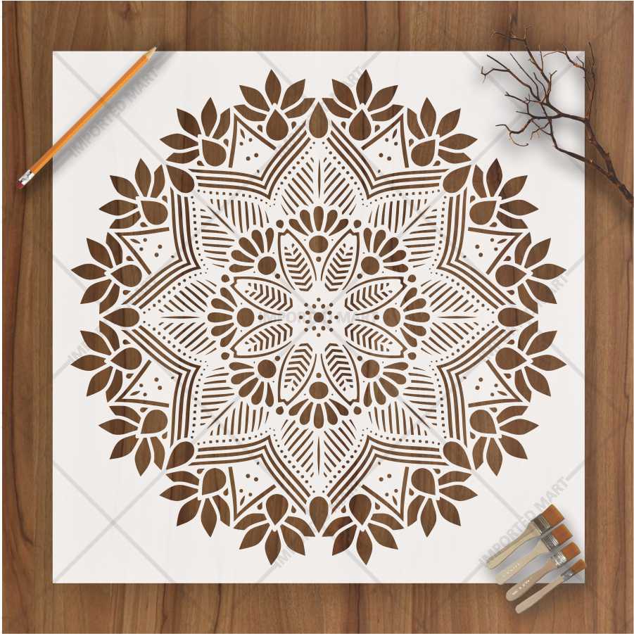 Floral Radiance Mandala Stencil for Wall & Floor Art – Round Boho Pattern – ID# 682 - Image 2