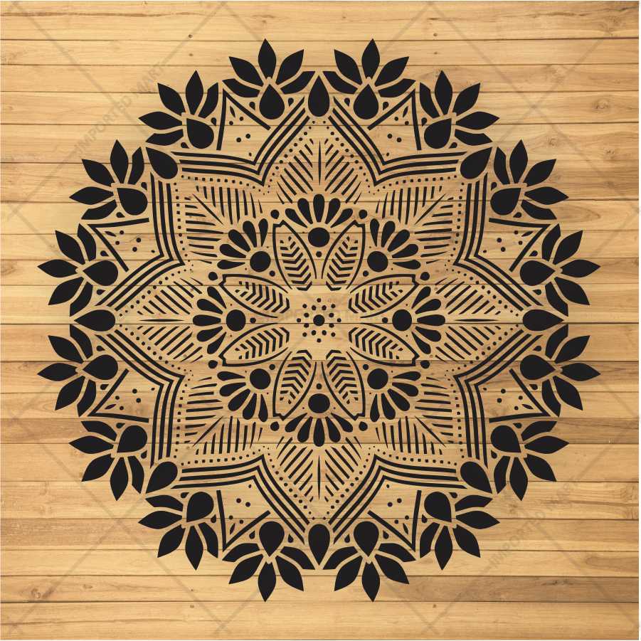 Floral Radiance Mandala Stencil for Wall & Floor Art – Round Boho Pattern – ID# 682 - Image 3