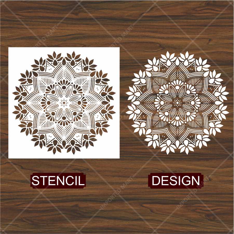Floral Radiance Mandala Stencil for Wall & Floor Art – Round Boho Pattern – ID# 682 - Image 4