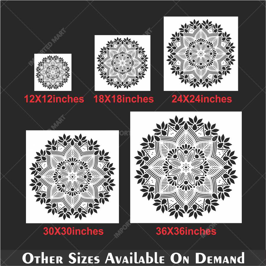 Floral Radiance Mandala Stencil for Wall & Floor Art – Round Boho Pattern – ID# 682 - Image 5