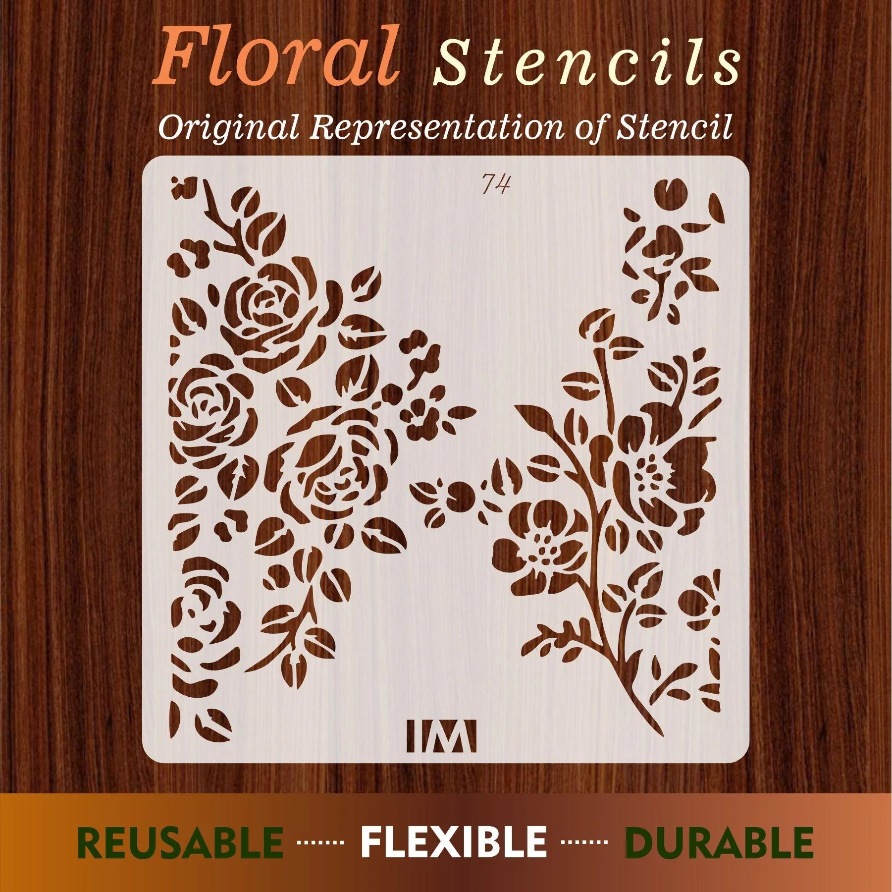 Rose Flower Floral Reusable Stencil for Canvas and wall painting. ID #74 - Image 5