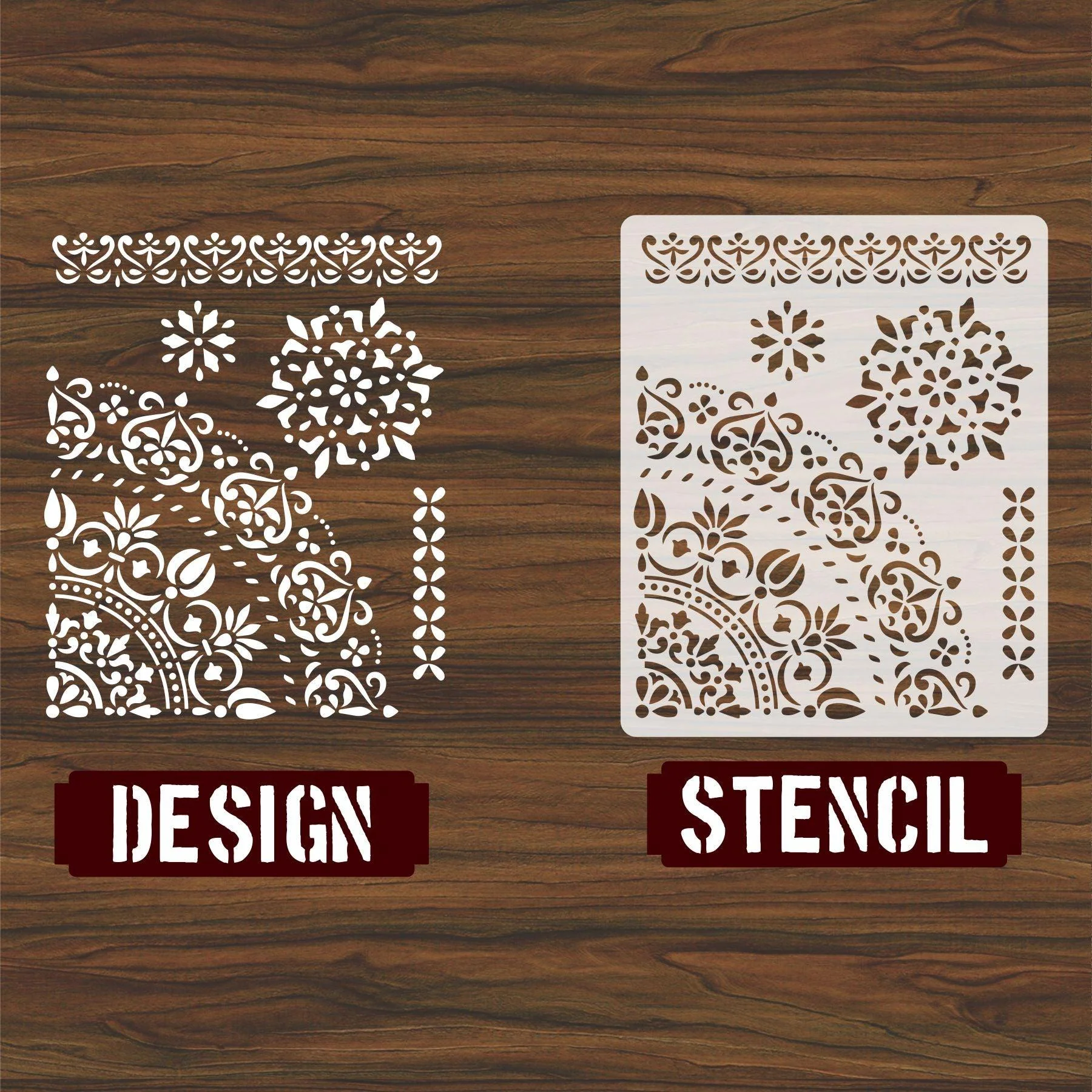 Floral Reusable Stencil lReusable Stencil for Canvas and wall painting.ID#02 - Image 3