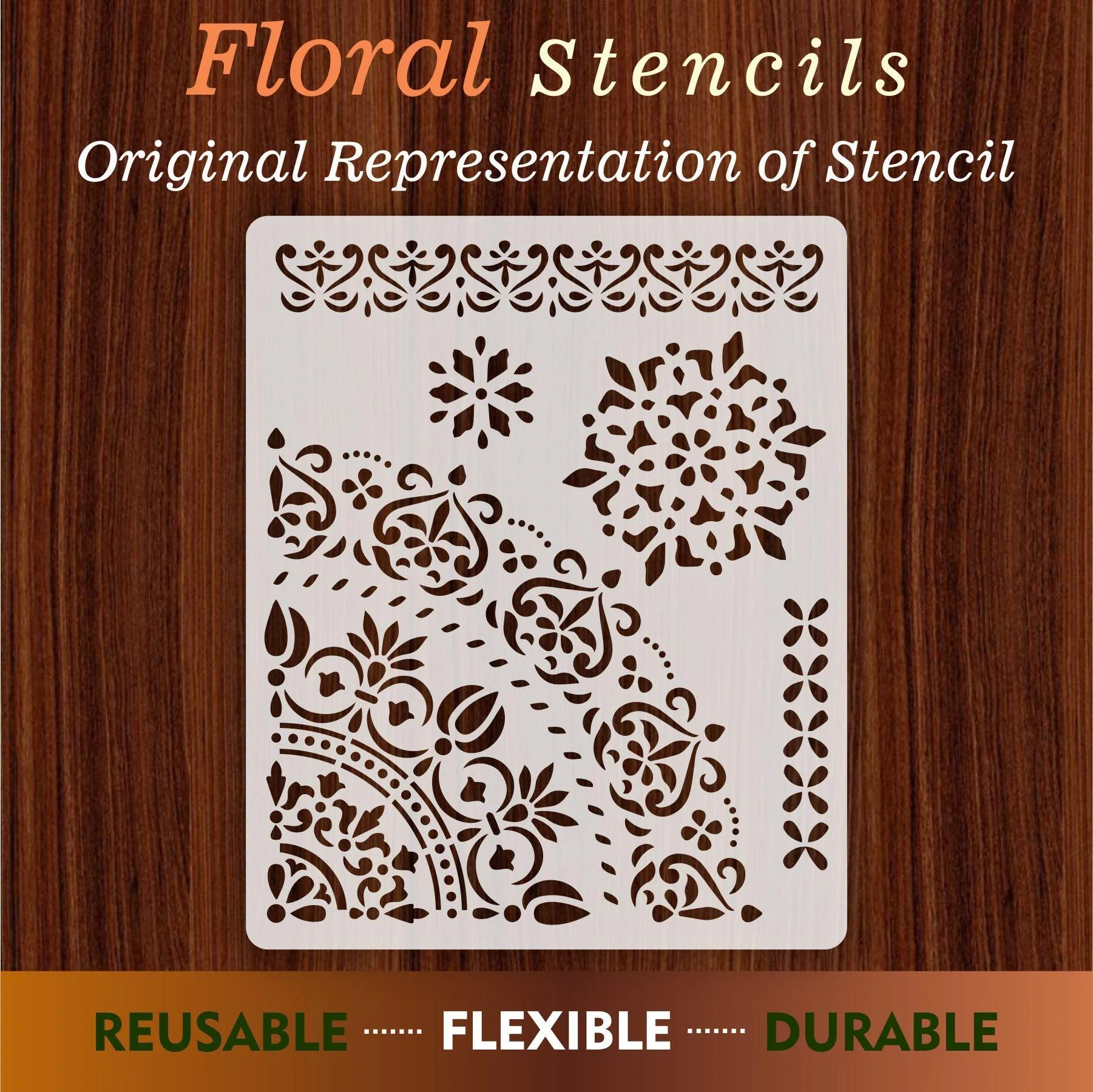 Floral Reusable Stencil lReusable Stencil for Canvas and wall painting.ID#02 - Image 6