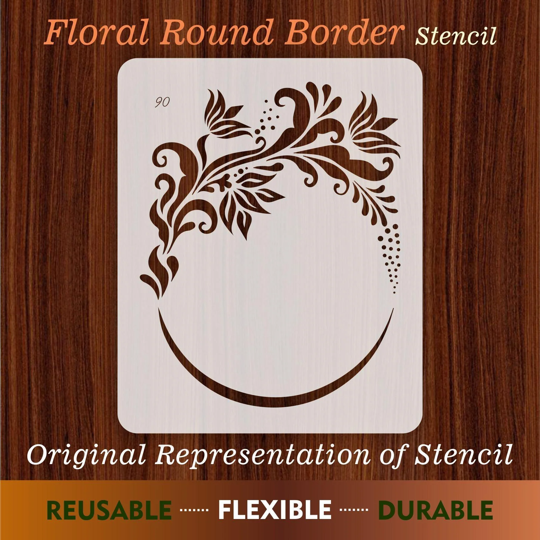 Floral Round BorferReusable Stencil for Canvas and wall painting.ID#90 - Image 6