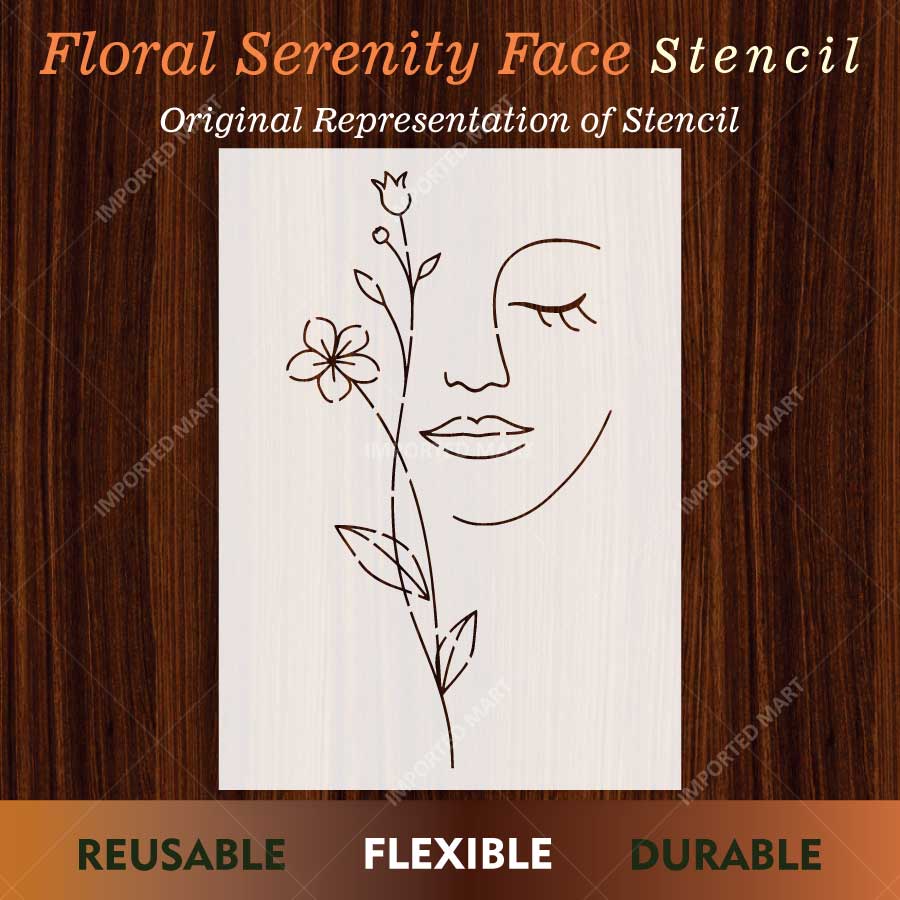 Floral Serenity Face Stencil for Wall, Wood & Fabric Art – Abstract Woman Line Design – ID# 775 - Image 2