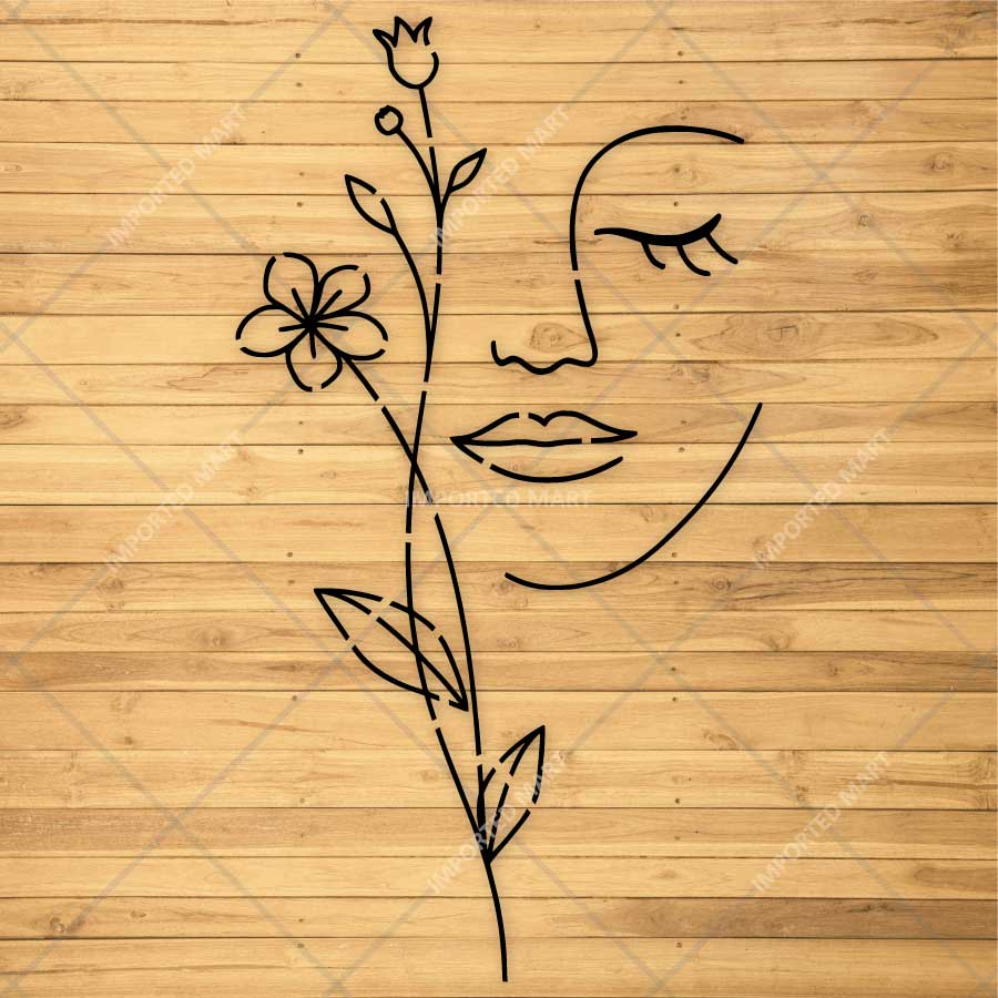 Floral Serenity Face Stencil for Wall, Wood & Fabric Art – Abstract Woman Line Design – ID# 775 - Image 3