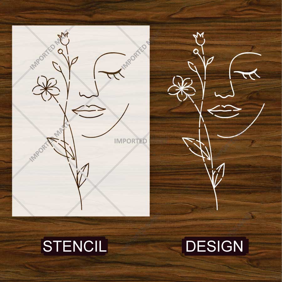 Floral Serenity Face Stencil for Wall, Wood & Fabric Art – Abstract Woman Line Design – ID# 775 - Image 4