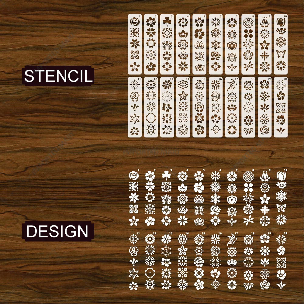 Floral Tapestry Border Stencil Pack for Scrapbook, Canvas & Craft Art – Decorative Flower Strip Patterns– ID# 714 - Image 4