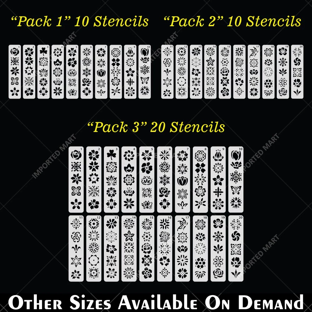 Floral Tapestry Border Stencil Pack for Scrapbook, Canvas & Craft Art – Decorative Flower Strip Patterns– ID# 714 - Image 6