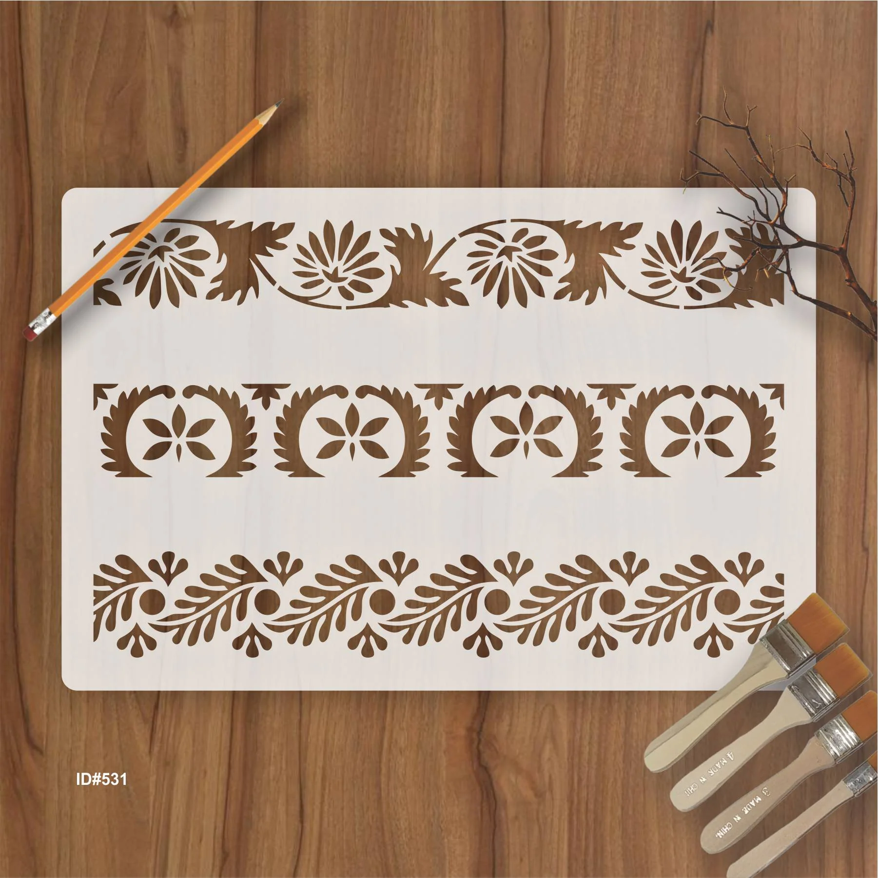 Florel Border Reusable Stencil for Painting Templates with Metal Open Ring for DIY Painting on Wood Wall Furniture Home. ID #531