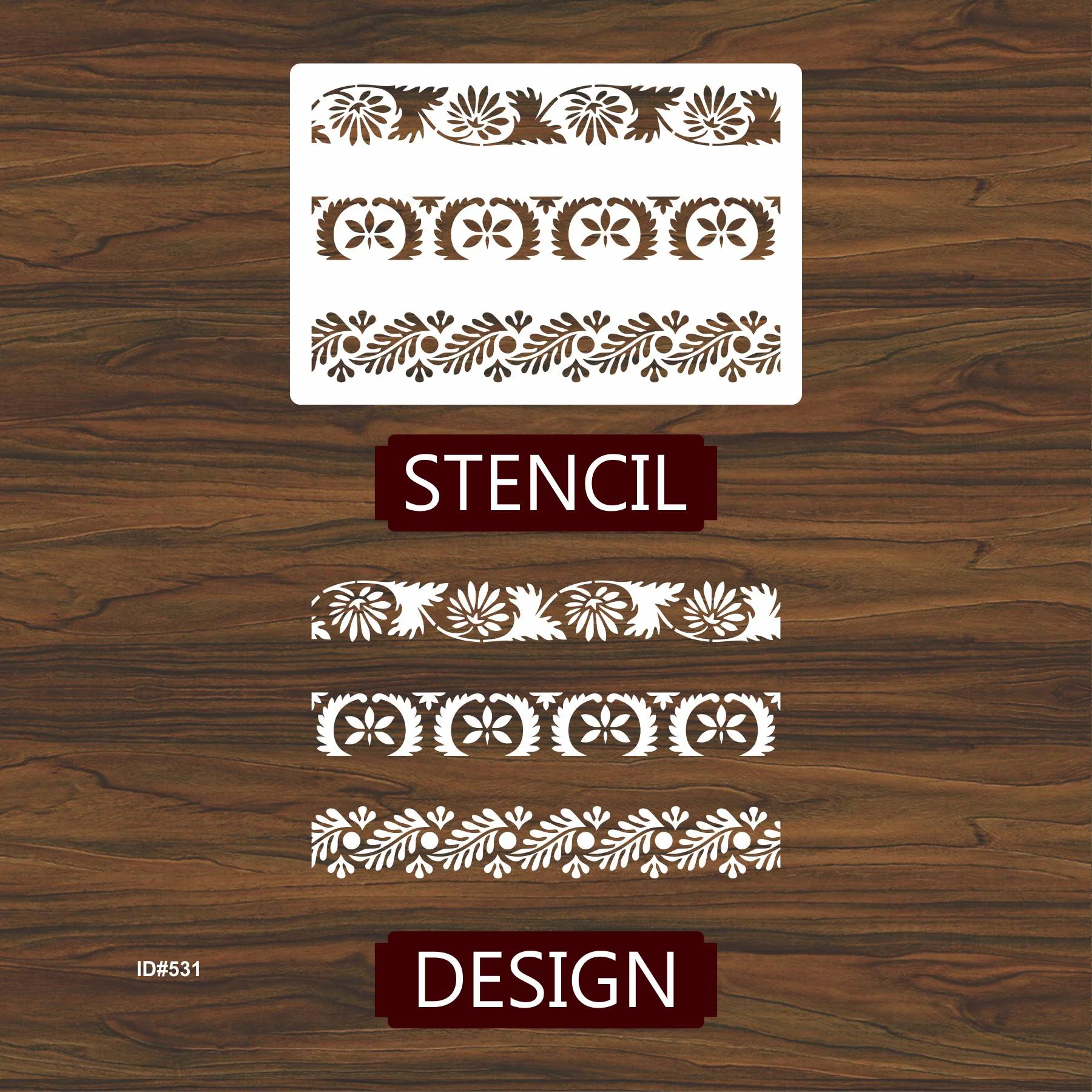 Florel Border Reusable Stencil for Painting Templates with Metal Open Ring for DIY Painting on Wood Wall Furniture Home. ID #531 - Image 4