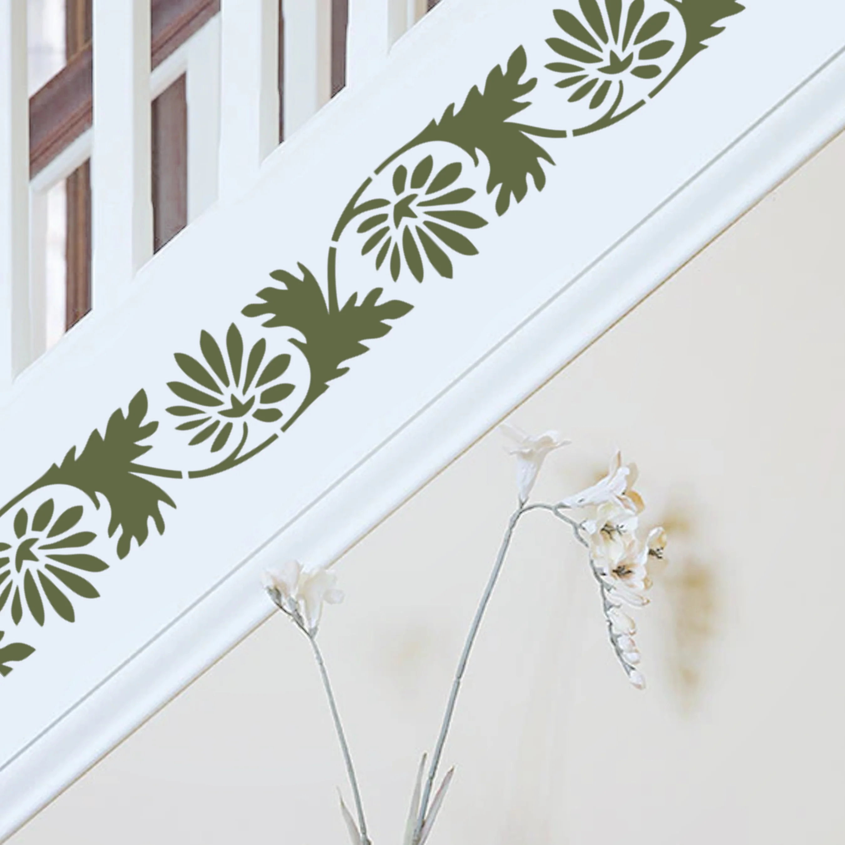 Florel Border Reusable Stencil for Painting Templates with Metal Open Ring for DIY Painting on Wood Wall Furniture Home. ID #531 - Image 6