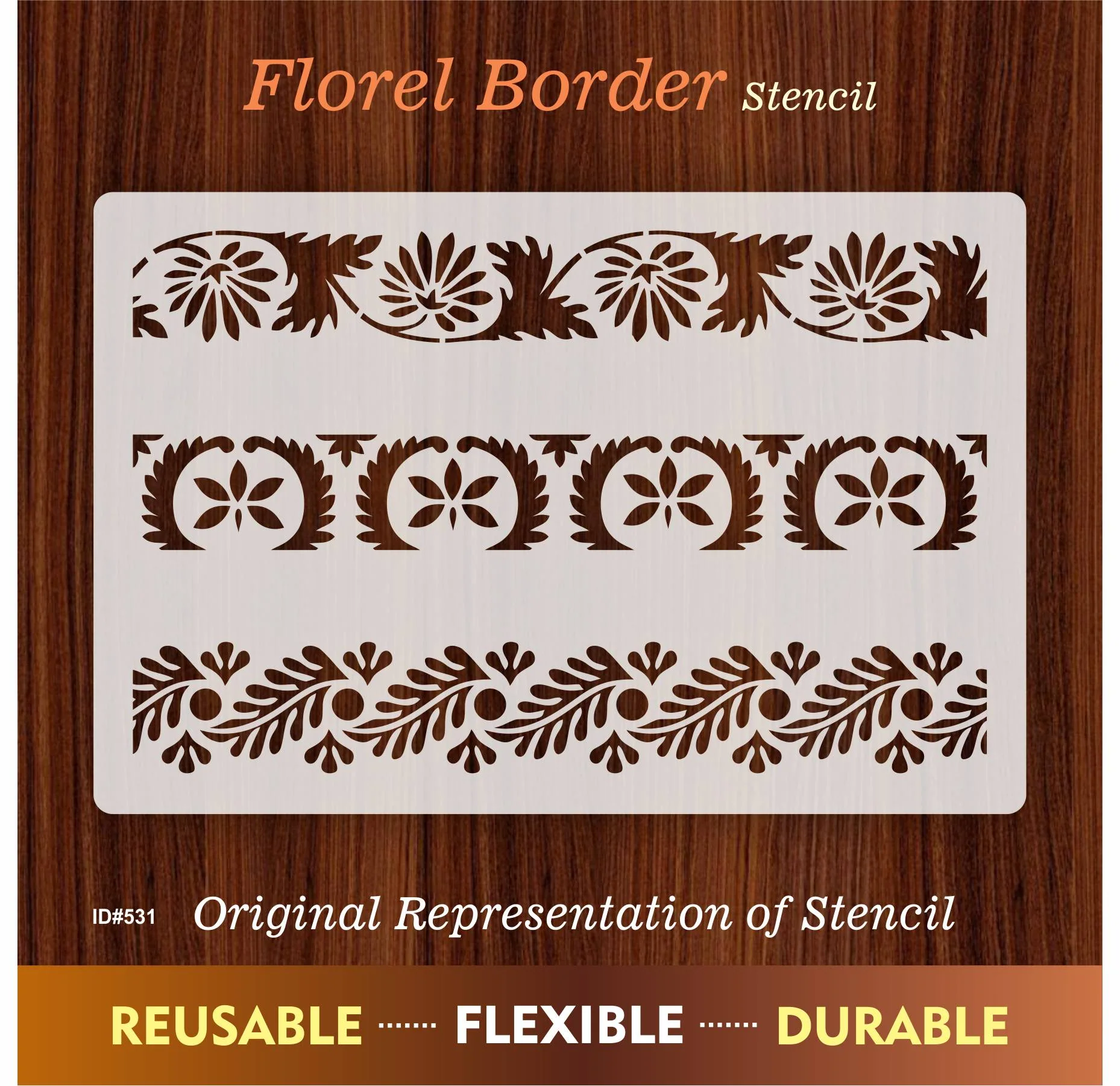 Florel Border Reusable Stencil for Painting Templates with Metal Open Ring for DIY Painting on Wood Wall Furniture Home. ID #531 - Image 7