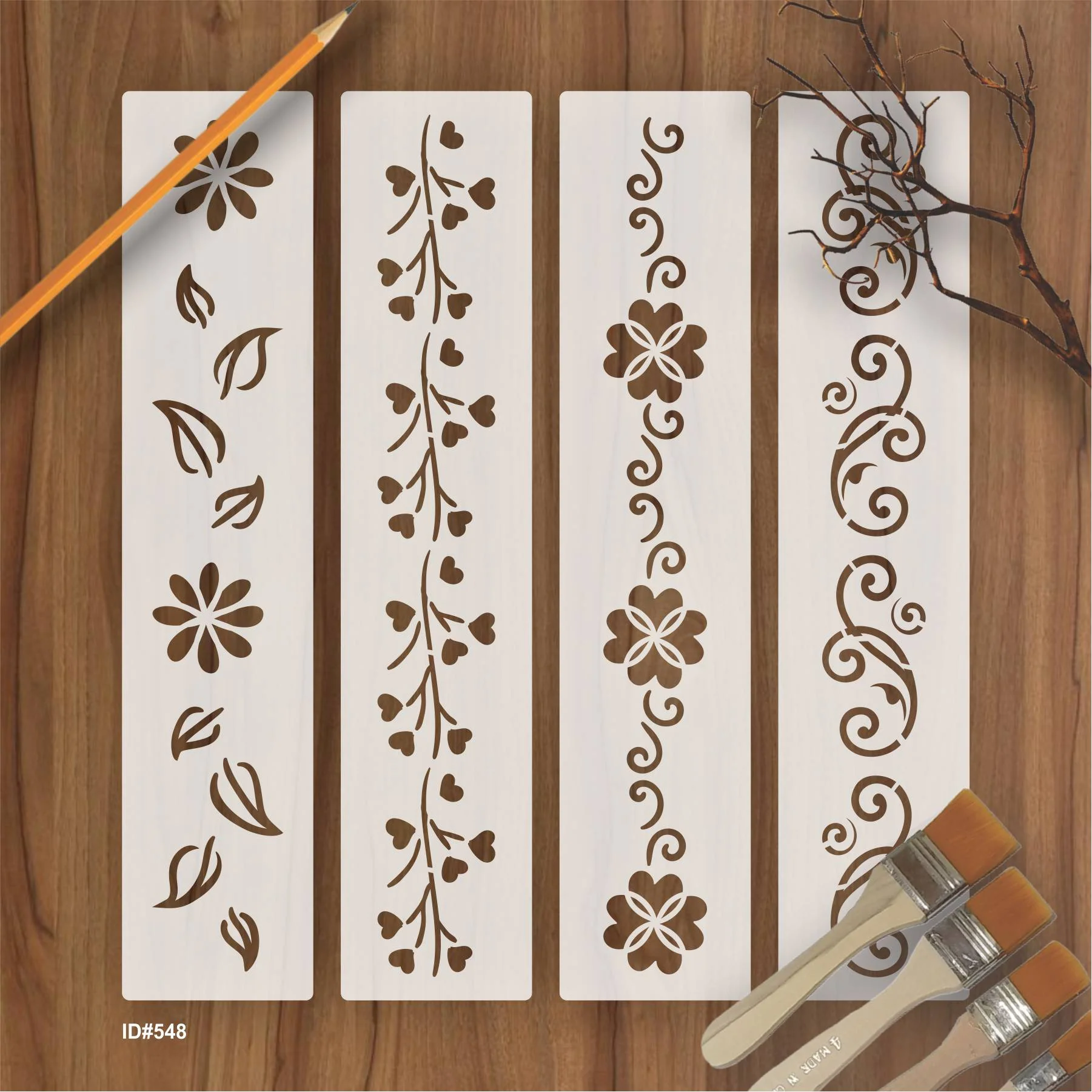Flower Border Stencil Stamping Photo Album Embossing Paper Card on Wood Fabric Wall. ID #548 - Image 2