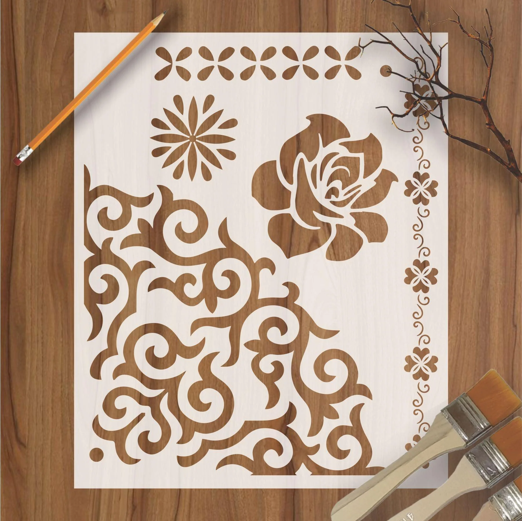 Flower Floral Reusable Stencil for Canvas and wall painting.ID#64