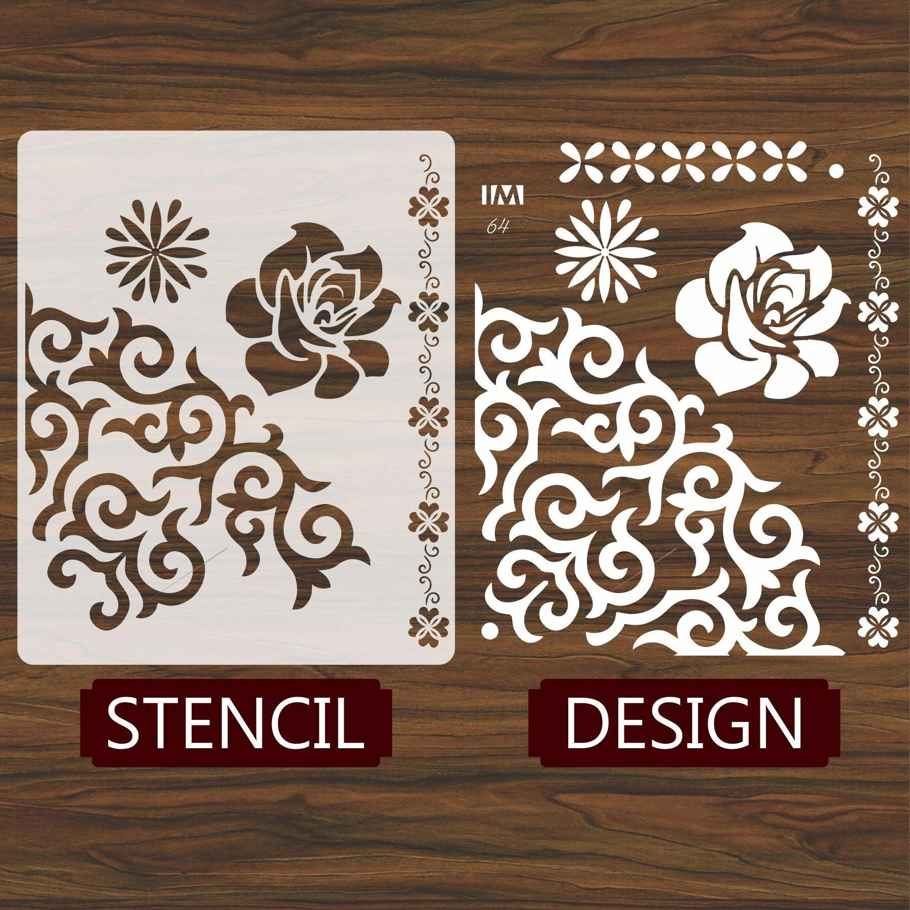 Flower Floral Reusable Stencil for Canvas and wall painting.ID#64 - Image 2