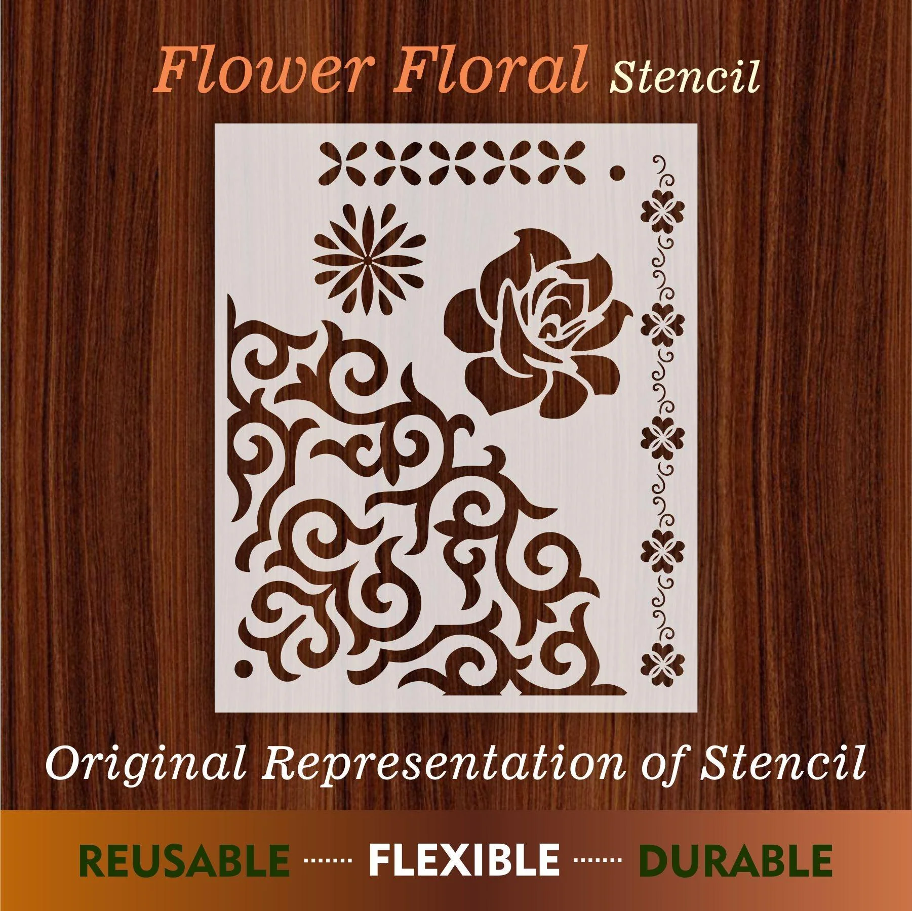 Flower Floral Reusable Stencil for Canvas and wall painting.ID#64 - Image 3