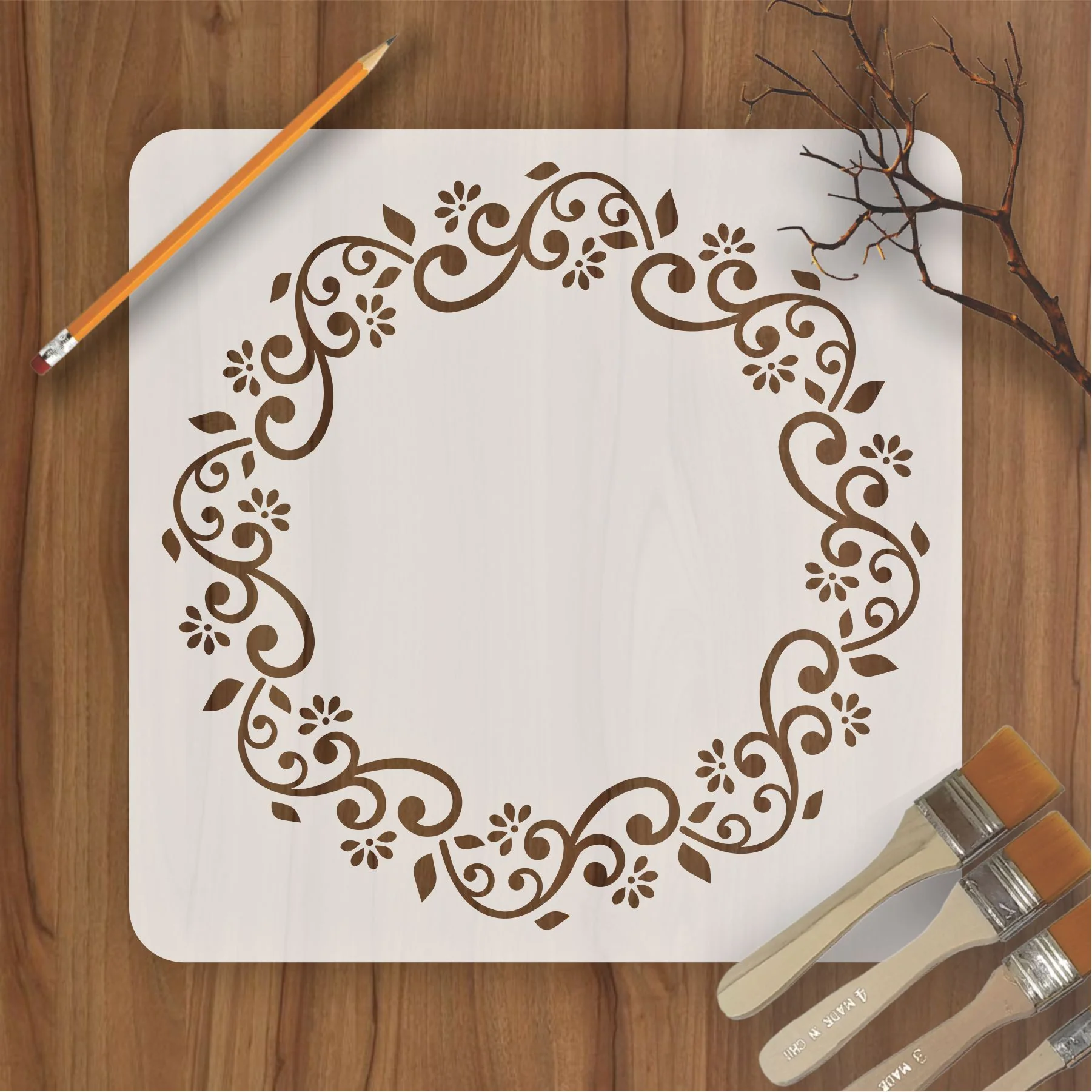 Flower Round Motif Reusable Stencil For Canvas And Wall Painting.ID#261