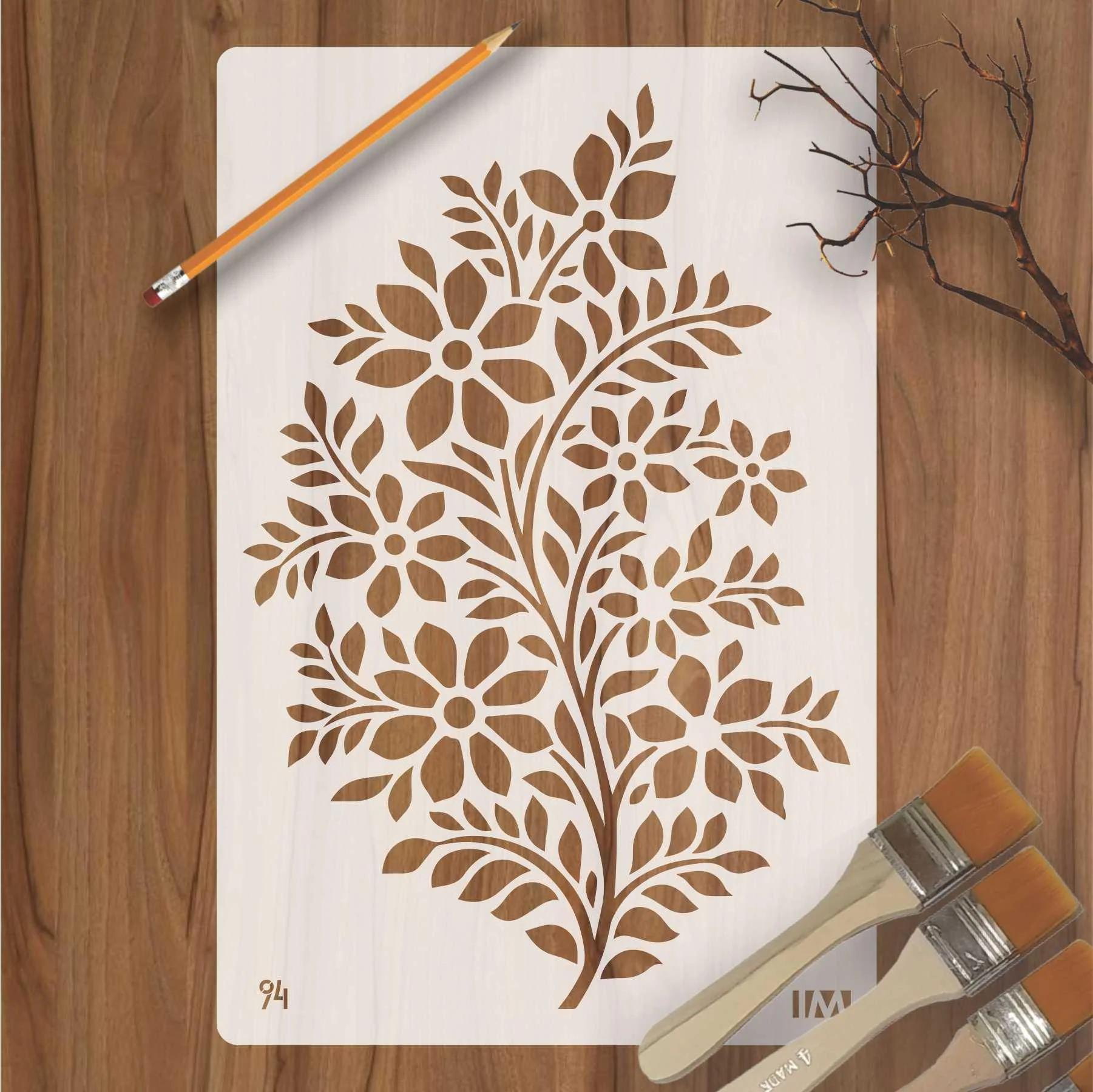 Flower Vine Reusable Stencil for Canvas and wall painting.ID#94