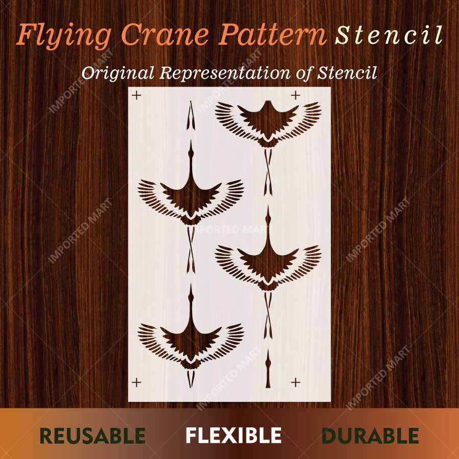 Flying Crane Pattern Stencil for Wall, Wood & Fabric Art – Elegant Bird Motif Design – ID# 798 - Image 2