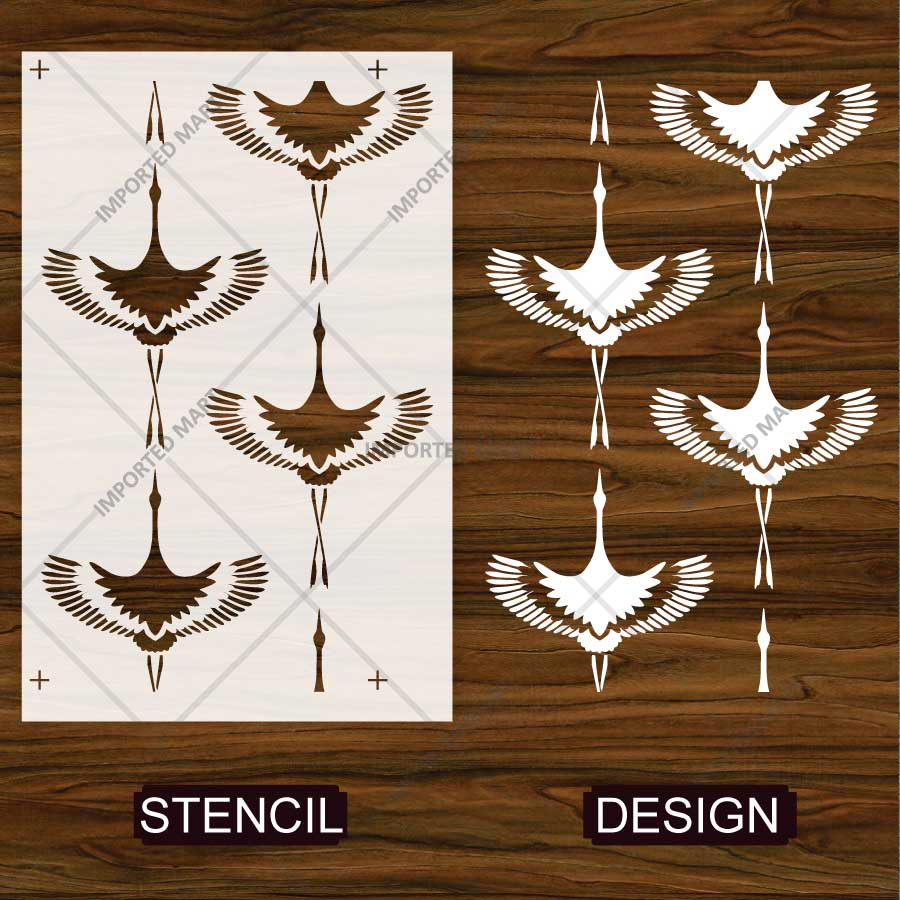 Flying Crane Pattern Stencil for Wall, Wood & Fabric Art – Elegant Bird Motif Design – ID# 798 - Image 4