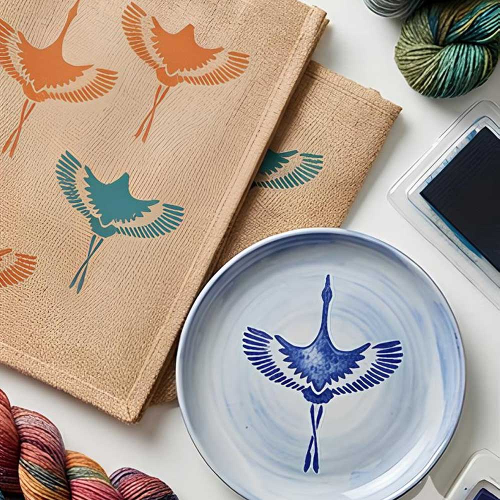 Flying Crane Pattern Stencil for Wall, Wood & Fabric Art – Elegant Bird Motif Design – ID# 798 - Image 7