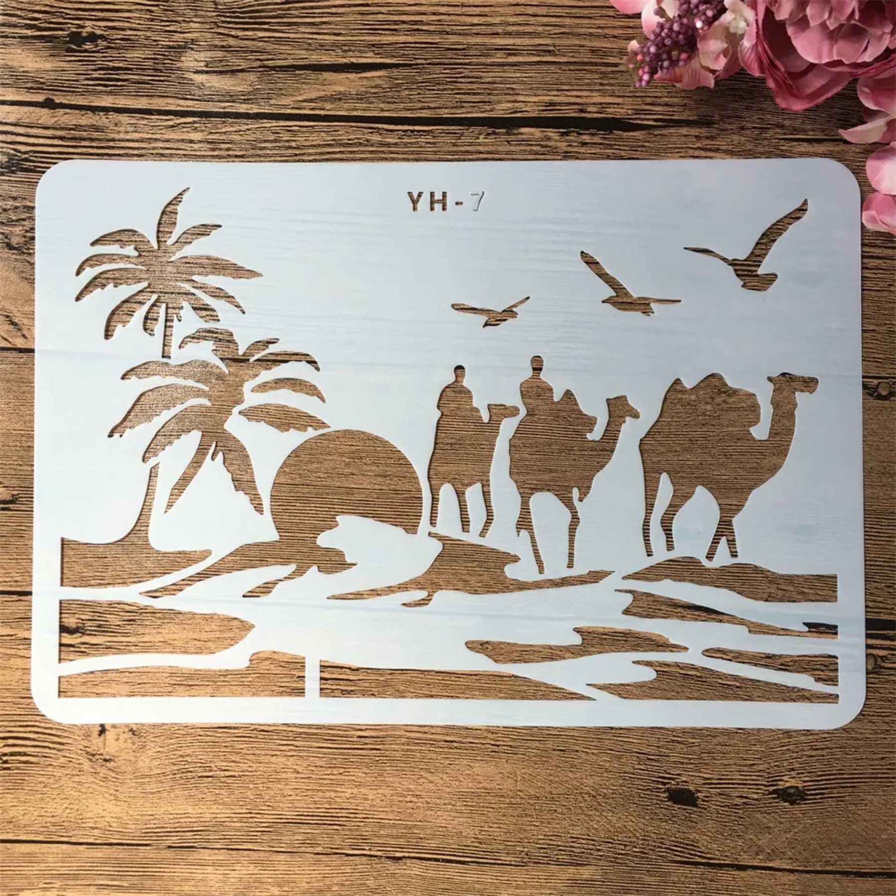 Camles and Coconut Tree stencil for Painting stencils stamp photo album embossed paper card on wood, fabric, wall ID#577 - Image 7