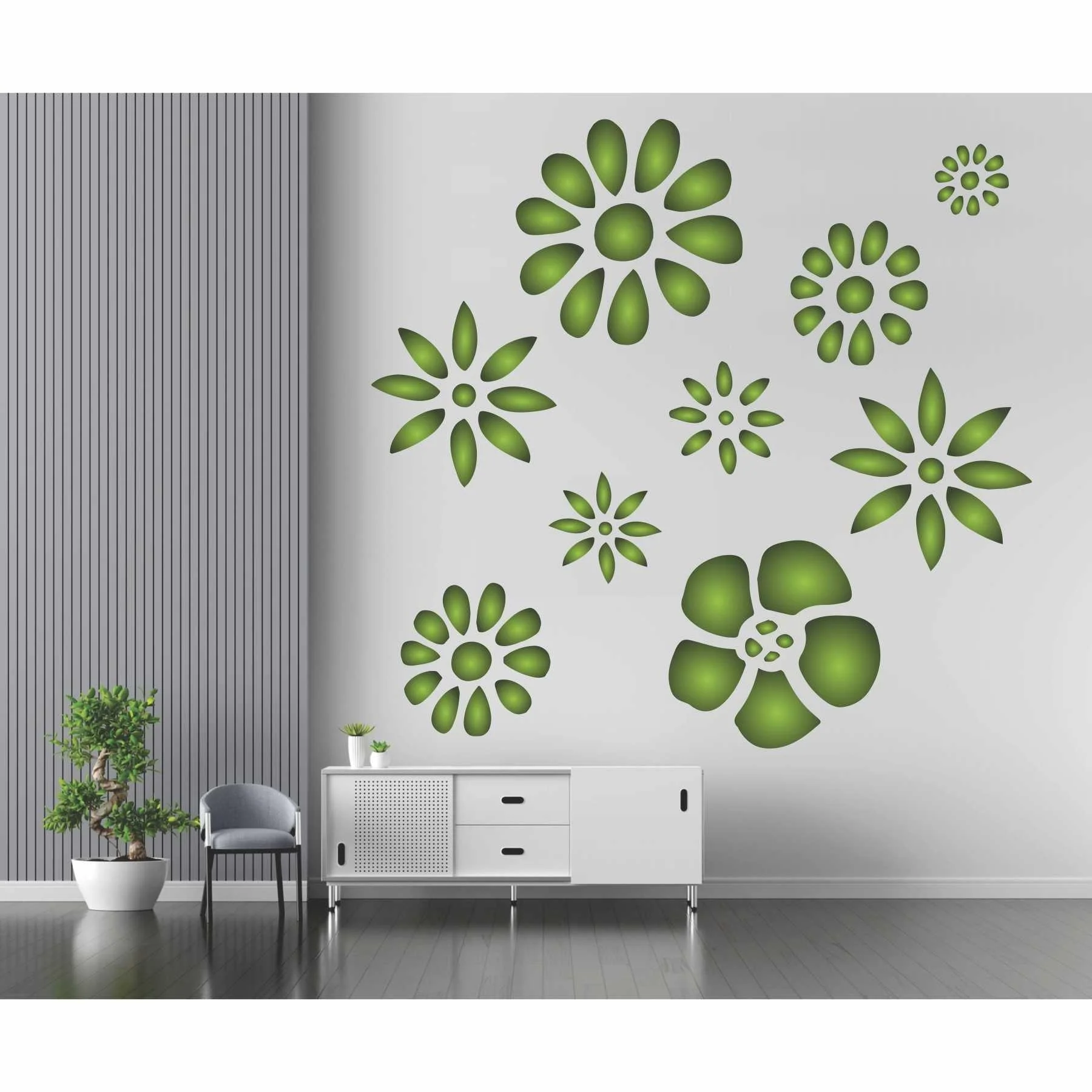 Geomatric Flowers Reusable Stencil For Canvas And Wall Painting.ID#149 - Image 3
