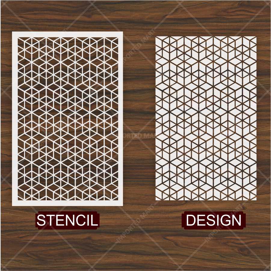 Geometric Cube Pattern Stencil for Wall, Floor & Wood Art – 3D Illusion Design – ID# 664 - Image 4
