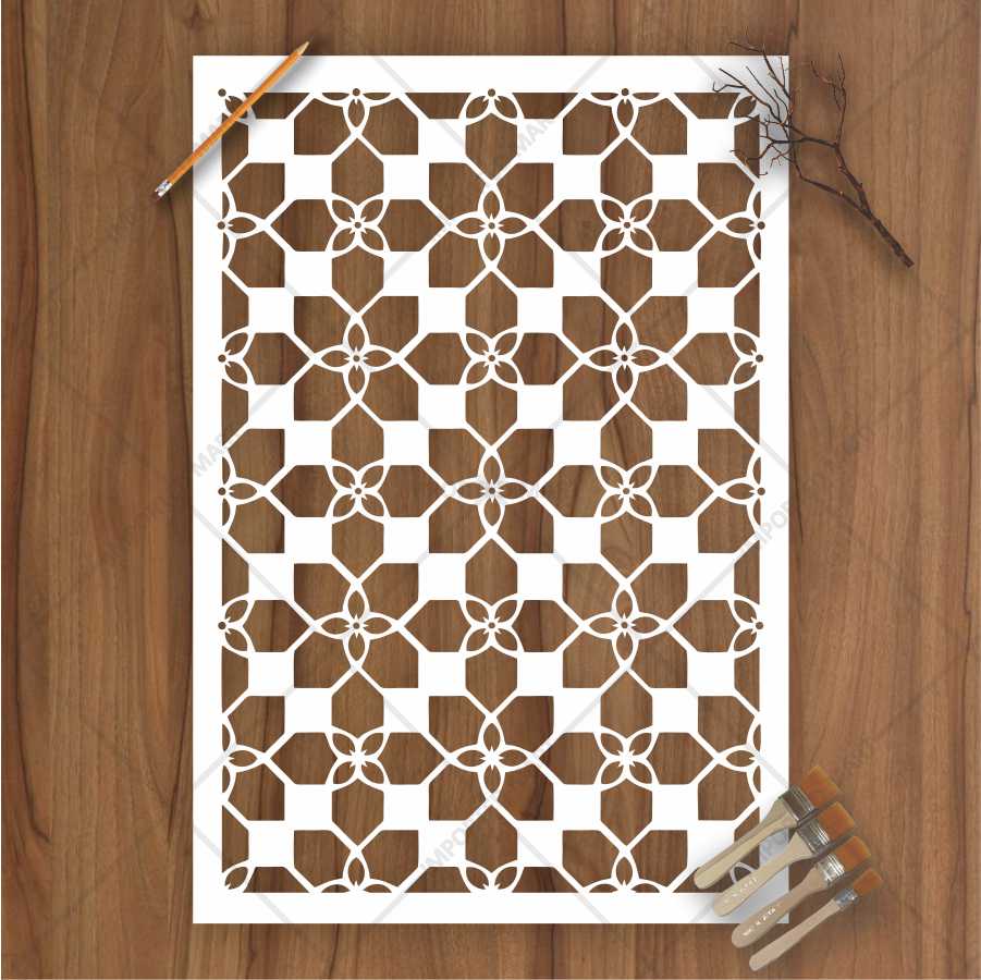 Geometric Cube Pattern Stencil for Wall, Floor & Wood Art – 3D Illusion Design – ID# 665 - Image 2