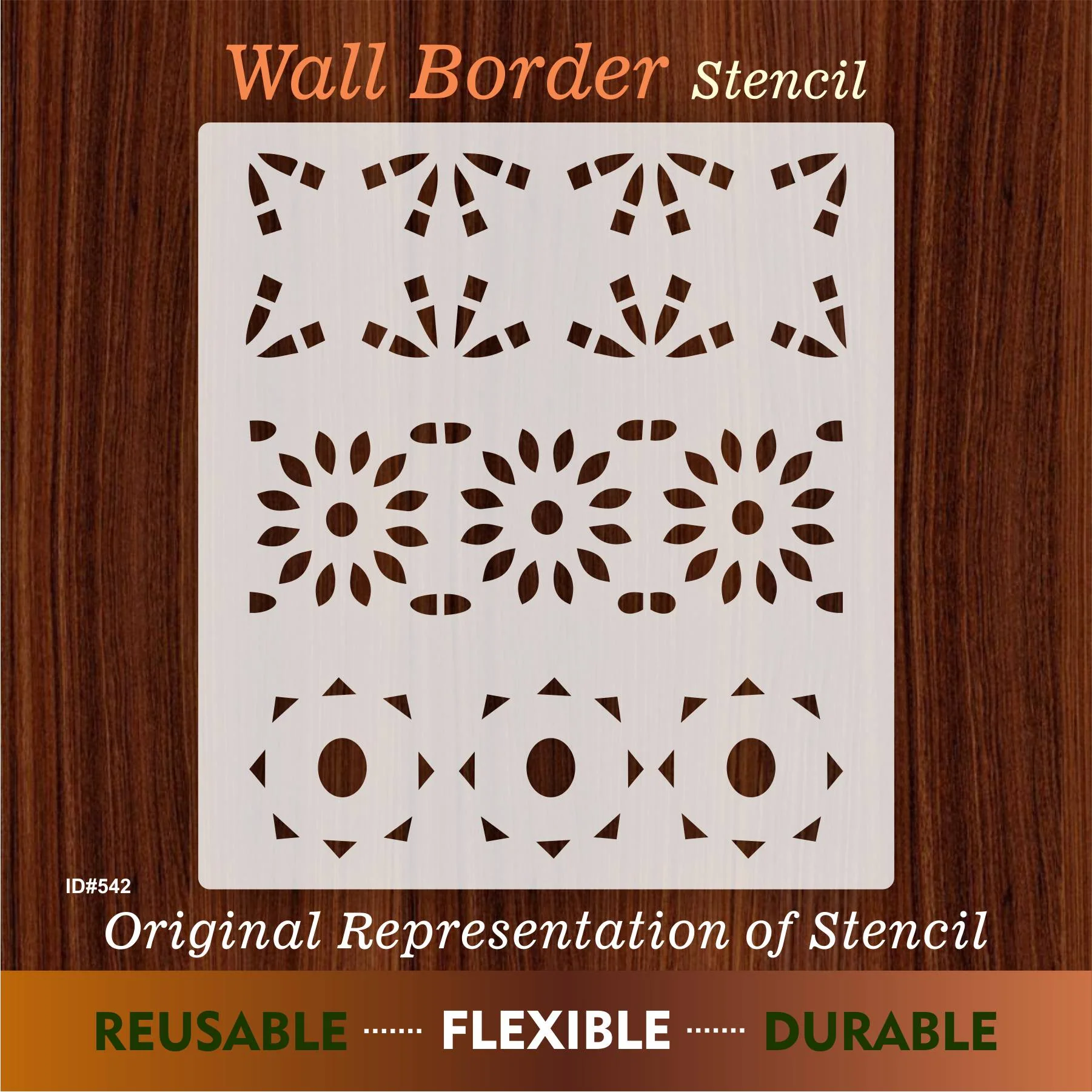 Geometric Floral Border Stencil for Walls, Wood & Fabric – Reusable Mylar Pattern – ID#542