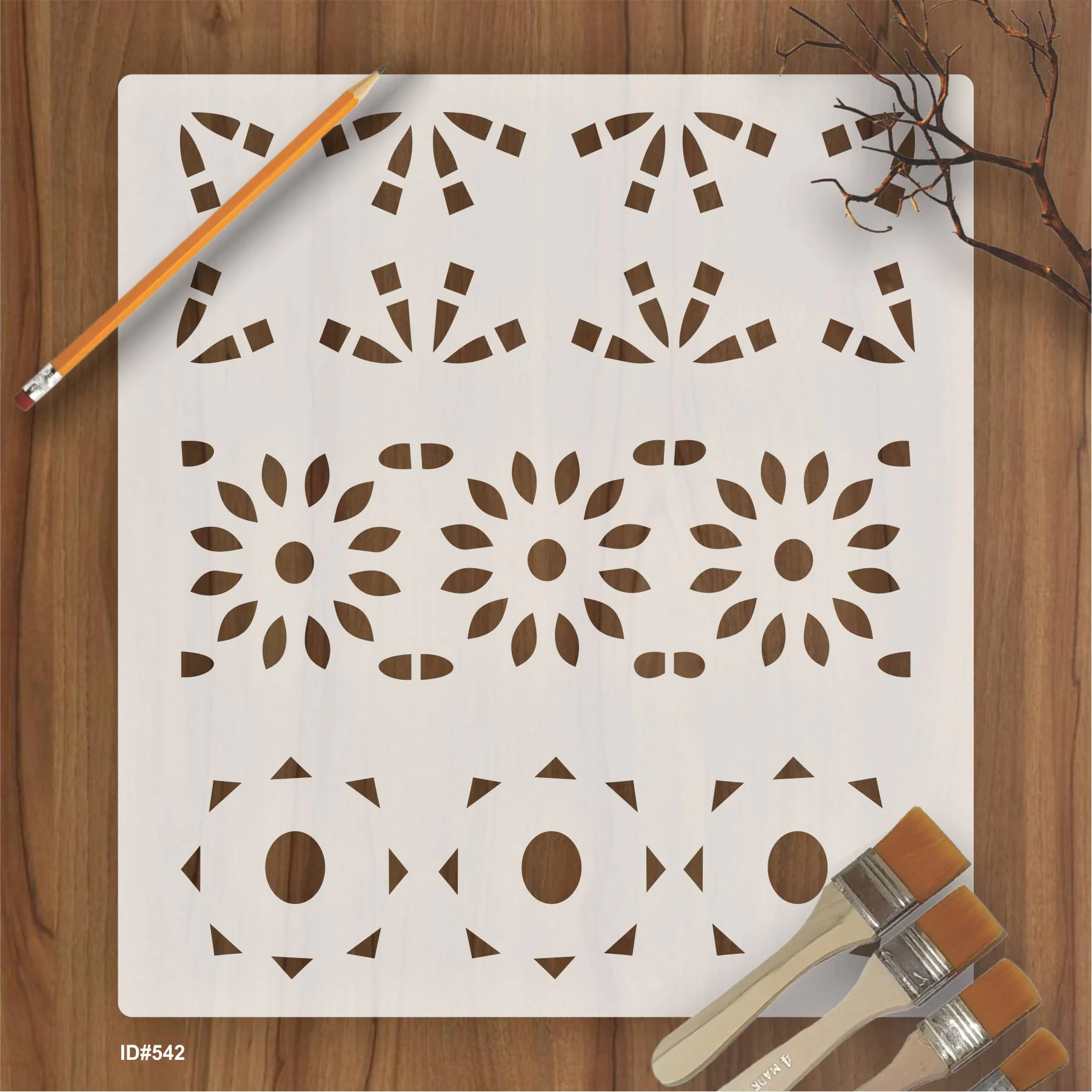 Geometric Floral Border Stencil for Walls, Wood & Fabric – Reusable Mylar Pattern – ID#542 - Image 2