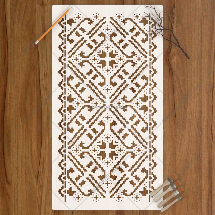 Geometric Folk Pattern Stencil for Wall, Floor & Furniture Décor – Ethnic Border Design – ID# 722